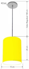 Luminária Pendente Vivare Free Lux Md-4104 Cúpula em Tecido - Amarelo - Canopla cinza e fio transparente