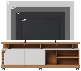 Bancada Tv de 75'' 2 Portas com Rodízio Ewa 180cm C04 - D'Rossi - Freijó e Off White