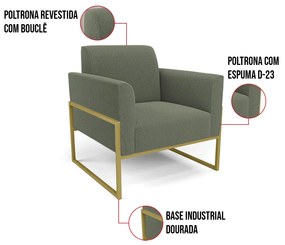 Namoradeira e 2 Poltronas Industrial Alta Dourado Marisa Bouclê D03 - D'Rossi - Pistache