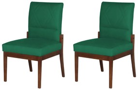 Conjunto 2 Cadeiras De Jantar Aurora Base Madeira Maciça Estofada Suede Verde Bandeira