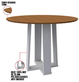 Mesa de Jantar Redonda Lara 100 cm Imbuia Base Off White - D'Rossi