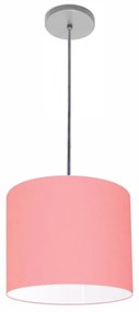 Luminária Pendente Vivare Free Lux Md-4107 Cúpula em Tecido - Rosa-Tela - Canopla cinza e fio transparente