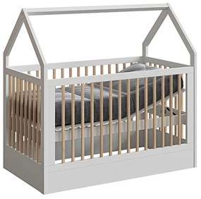 Berço Mini Cama Montessoriana Wood Branco e Carvalho