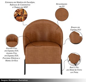 Kit 2 Poltronas Decorativa Sala de Estar Kenya Pés em Ferro Pu Preto/Caramelo G33 - Gran Belo