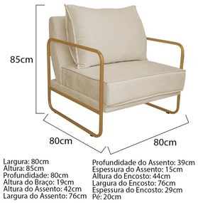 Kit 02 Poltronas Sevilha Base de Ferro Dourado Suede - ADJ Decor