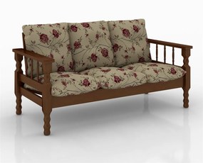 Conjunto de Estofados de Madeira Maciça com 3, 2 e 1 Lugares com 1 Mesa de Centro e 1 Mesa de Canto Belini