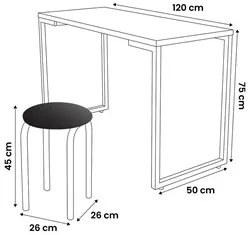 Mesa de Cozinha Bistrô Porto Preto 120cm com 4 Banquetas Industriais M