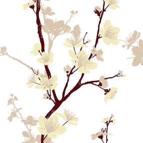 Papel de Parede Floral Branco Amarelo e Vermelho Bordô 0.52m x 3.00m
