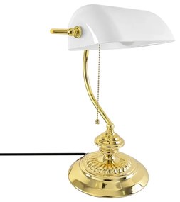 Luminaria De Mesa Metal Vidro Branco Dourado Banker