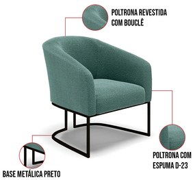 Sofá Namoradeira e 2 Poltronas Industrial Pto Stella Bouclê D03 - D'Rossi - Verde Menta