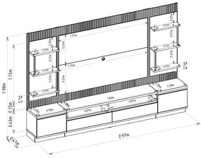 Painel e Bancada Rack Sala de Estar 297cm Madalena Modulado LED Ripado TV até 70 Tauari/Off White G77 - Gran Belo