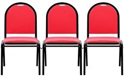 Kit 3 Cadeiras Hoteleiras Auditório Empilhável Sintético M23 Vermelho