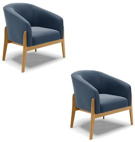 Poltrona Decorativa Base de Madeira kit 2 Stella Suede D03 - D'Rossi - Azul Marinho