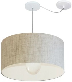 Lustre Pendente Cilíndrico Com Desvio Md-4232 Cúpula em Tecido 55x25cm Rustico Bege - Bivolt