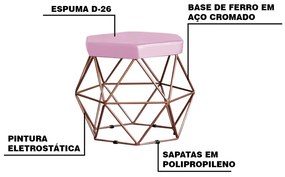 Kit 2 Puff Decorativo Base Bronze Elsa Veludo Rosê G41 - Gran Belo