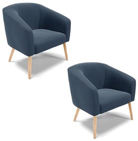 Poltrona Decorativa Pé Palito Natural Kit 2 Stella Suede Azul Marinho D03 - D'Rossi