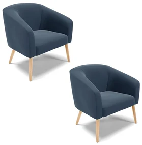 Poltrona Decorativa Pé Palito Natural Kit 2 Stella Suede Azul Marinho D03 - D'Rossi