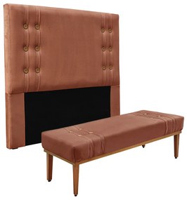 Cabeceira Cama Box Solteiro 90cm e Recamier Gênova Veludo S04 - D'Rossi - Cobre