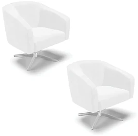 Poltrona Decorativa Giratória Cromada Kit 2 Stella Sintético PU Branco D03 - D'Rossi