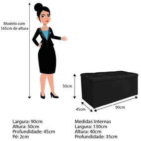 Calçadeira Estofada Manchester 90 cm Solteiro Suede Preto - ADJ Decor