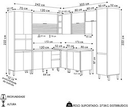 Armário de Cozinha Canto 9 Peças Com Pia Inox Da Vinci L06 Nature/Off