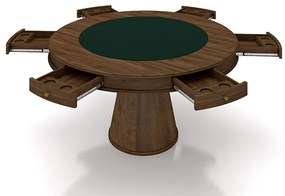 Conjunto Mesa de Jogos Carteado Bellagio Tampo Reversível Verde e 6 Cadeiras Madeira Poker Base Cone Linho Cinza/Nogueira G42 - Gran Belo