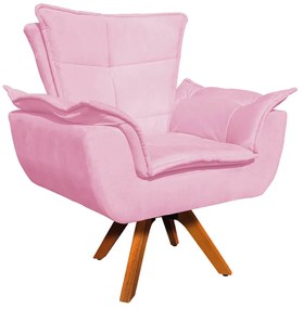 Poltrona Giratória Opala Suede Rosa Bebê Base Madeira MM30 D'Rossi