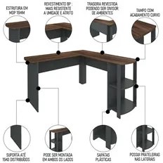 Mesa Escrivaninha em L 135x135cm Malu A06 Ipê/Grafito - Mpozenato