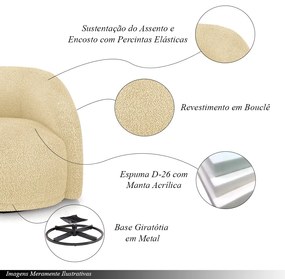 Kit 2 Poltronas Decorativas Jenny Base Giratória em Metal Preto Bouclê Bege G45 - Gran Belo