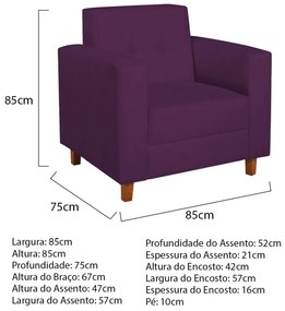 Poltrona Decorativa Denver Suede Roxo - ADJ Decor