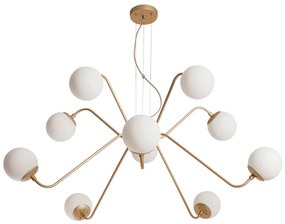 Pendente Carrossel Ø94X38Cm 10Xe27 G45 / Metal E Globo Ø14Cm | Usina 1... (BT / CB-M - Branco Texturizado / Cobre Metálico, AMBAR)