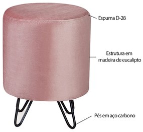 Puff Decorativo Sala de Estar Pés Metal Cork Veludo Rosa G17 - Gran Belo