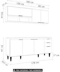 Armário de Cozinha CP01 Para Pia 180cm Pérola Z34 Freijó/Grafite - Mpo