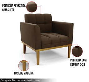 Kit 2 Poltronas Decorativas Karen Pés Fixo em Madeira Castanho Suede Marrom 19 - Gran Belo