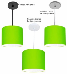 Luminária Pendente Vivare Free Lux Md-4105 Cúpula em Tecido - Verde-Limão - Canopla cinza e fio transparente