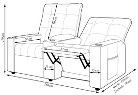 Poltrona Reclinável Para Cinema Parma 2 Lugares Baú USB Linho Bege FH1 - D'Rossi