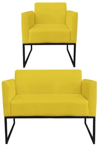 Sofá Namoradeira com Poltrona Base Industrial Preto Marisa Suede D03 - D'Rossi - Amarelo