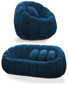 Sofá 2 Lugares com Poltrona Giratória Orgânica Cloud Bouclê E03 - D'Rossi - Azul Marinho