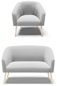 Sofá Namoradeira e Poltrona Pé Palito Natural Stella Suede D03 - D'Rossi - Cinza