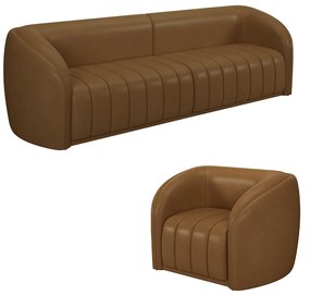 Conjunto Sala de Estar Sofá 252cm 3 Lugares e Poltrona Adam PU Caramelo G45 - Gran Belo