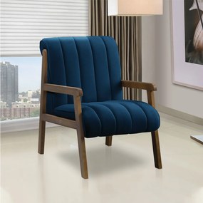 Poltrona Decorativa para Sala Base de Madeira Daline Bouclê Azul Marinho E03 - D'Rossi