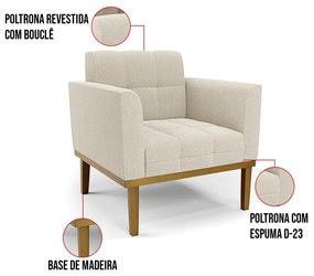 Poltrona Sala Base Madeira Fixa Castanho Kit 2 Elisa Bouclê D03 - D'Rossi - Bege