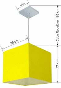 Lustre Pendente Quadrado Md-4058 Cúpula em Tecido 21/25x25cm Amarelo - Bivolt