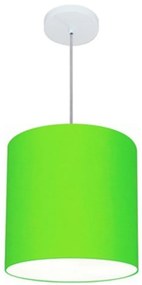 Lustre Pendente Cilíndrico Vivare Md-4036 Cúpula em Tecido 30x31cm - Bivolt - Verde-Limão - 110V/220V