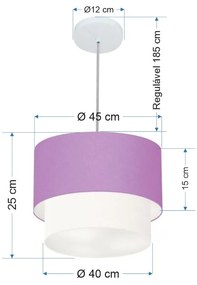 Pendente Cilíndrico Lilás e Branco MJ-4350 Para Mesa de Jantar e Estar