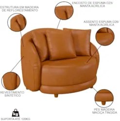 Kit 2 Poltronas Decorativa para Sala Pés Madeira Kaly Z32 Sintético Ca