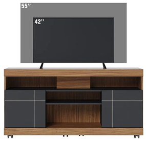 Rack para Sala Bancada de TV 47 Pol 136cm Ariele C04 - D'Rossi - Noce Milano e Preto Fosco