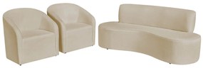 Kit Sofá Curvo Amsterdã 140cm e 2 Poltronas Luiza Max Suede