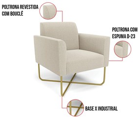 Poltrona Sala Base X Industrial Dourado Marisa Bouclê Bege D03 - D'Rossi