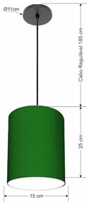 Luminária Pendente Vivare Free Lux Md-4104 Cúpula em Tecido - Verde-Folha - Canola preta e fio preto
